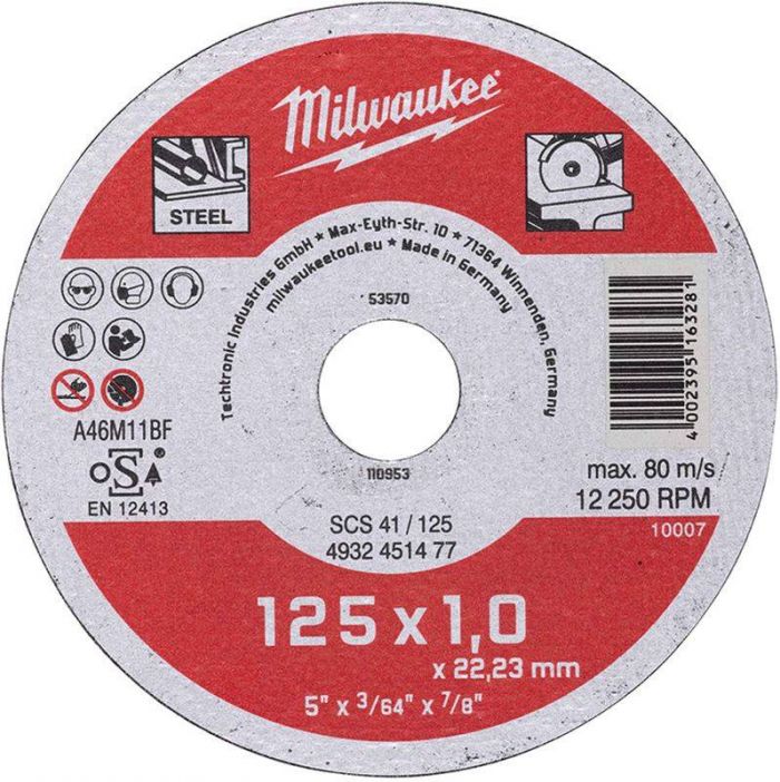Диск відрізний по металу MILWAUKEE, SCS 41/125x1, Ø125мм