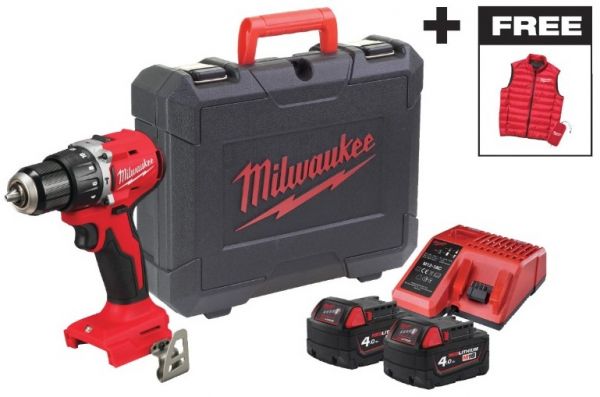 Дриль-шурупокрут з ударом акумуляторний М18 BLPDRC-402С, крутний момент 60Нм (+ заряд.пристрій, 2 акум., HD кейс) + жилетка