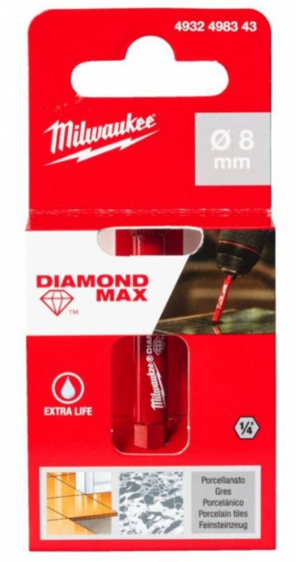 Коронка алмазна Diamond Plus/Max MILWAUKEE, Ø8,0мм (1/4 Hex)