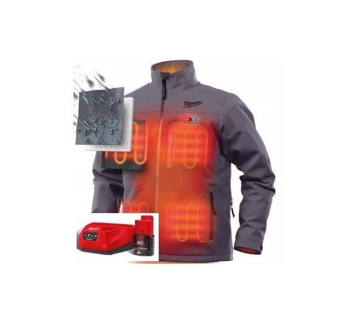 Куртка з підігрівом MILWAUKEE, M12 HJGREY5-201(XXL), сіра (розмір XXL) (+зар.пр., 1 акум.Х 2Аг)
