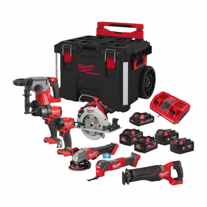 Набір інструментів акумуляторних MILWAUKEE, M18 FPP8C-553P (кейс PACKOUT на колесах 4932464078, 3 акумулятори M18 B5 5 Аг, заряд