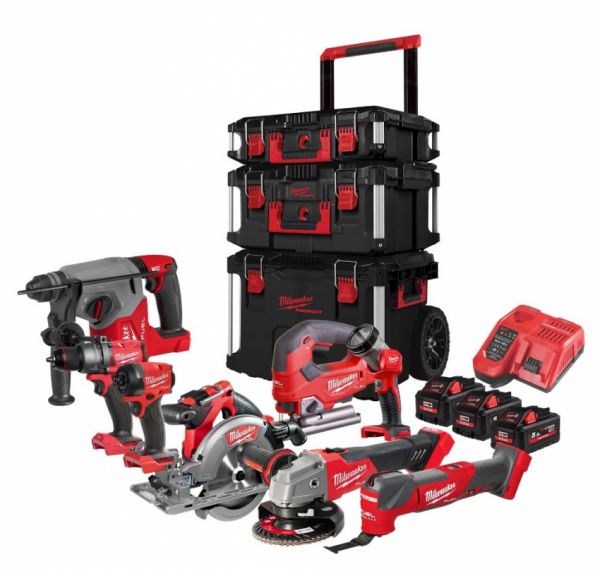 Набір інструментів акумуляторних MILWAUKEE, M18 FPP8C-553P (набір кейсів PACKOUT 4932464244, 3 акумулятори M18 HB55 5,5 Аг, заря