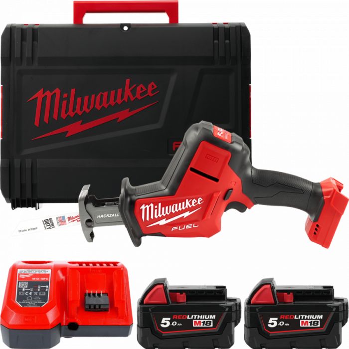 Пила шабельна акумуляторна MILWAUKEE, M18 FHZ-502X (зарядий пристрій M12-18 FC, 2 акумулятори М18 В5 5Аг, полотно, HDкейс)