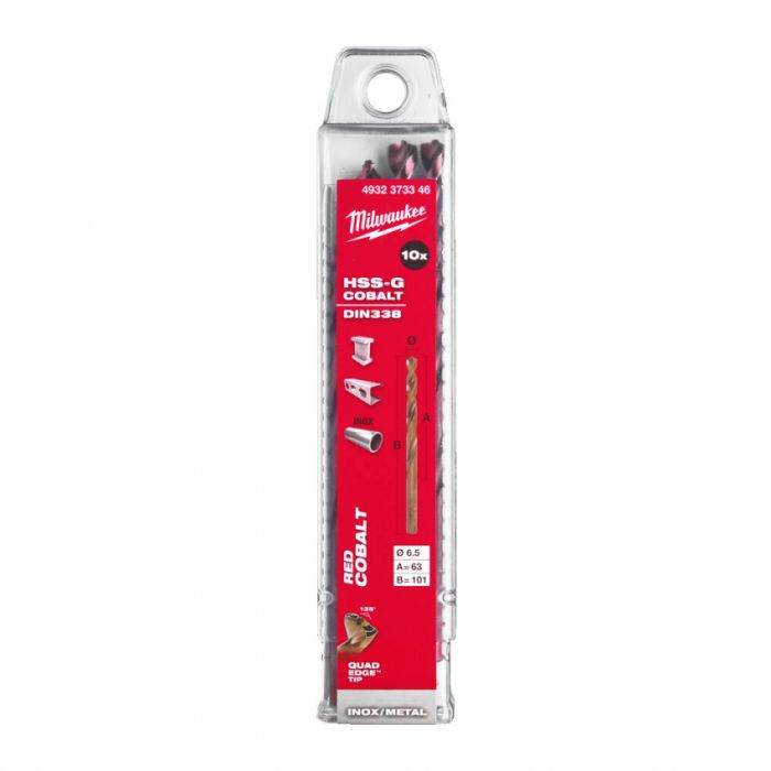 Свердло по металу HSS-Co MILWAUKEE, DIN338, діаметр 6,5х101х63мм, (10шт)